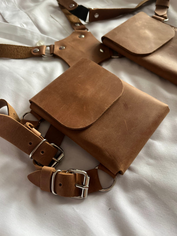 Ginger Leather Harness for Men with Leather Bags & Wallet