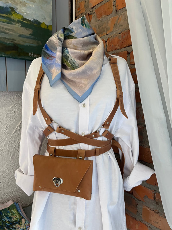 Woman Leather Bondage Harness Bra & Bag